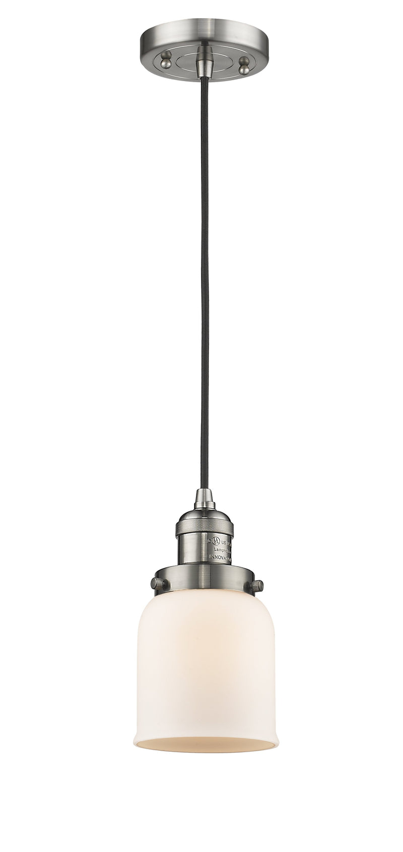 Innovations Lighting Small Bell 1-100 watt 5 inch Brushed Satin Nickel Mini Pendant  Matte White Cased glass 201CSNG51