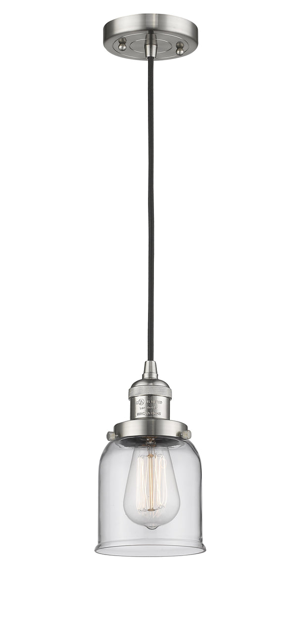 Innovations Lighting Small Bell 1-100 watt 5 inch Brushed Satin Nickel Mini Pendant  Clear glass 201CSNG52