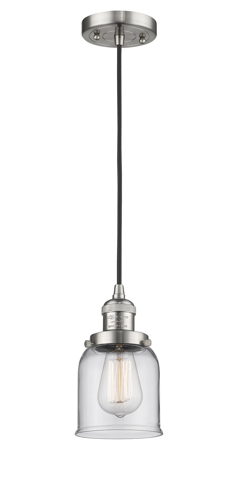 Innovations Lighting Small Bell 1-100 watt 5 inch Brushed Satin Nickel Mini Pendant  Clear glass 201CSNG52