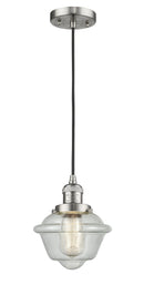 Innovations Lighting Small Oxford 1-100 watt 8 inch Brushed Satin Nickel Mini Pendant  Seedy glass 201CSNG534