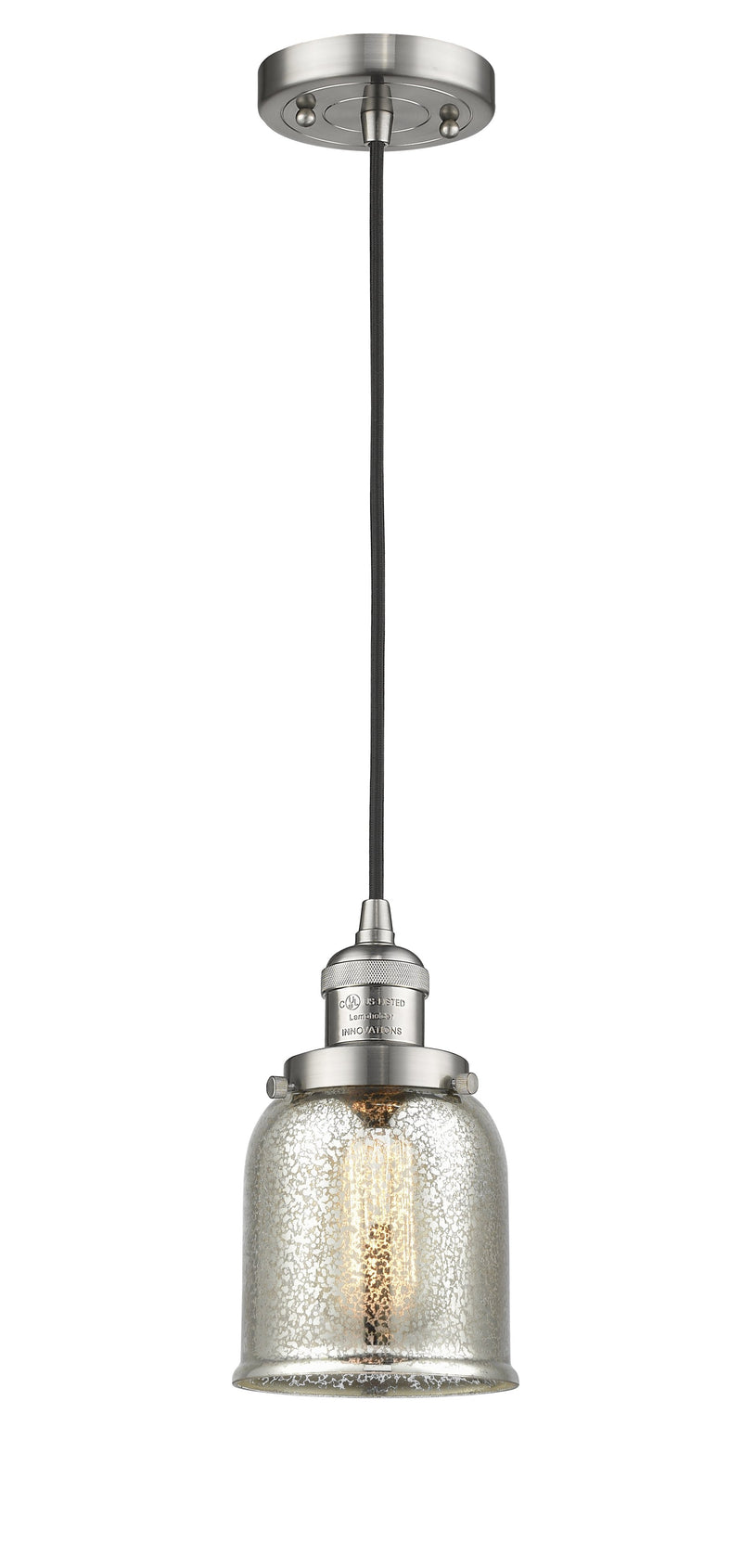 Innovations Lighting Small Bell 1-100 watt 5 inch Brushed Satin Nickel Mini Pendant  Silver Plated Mercury glass 201CSNG58