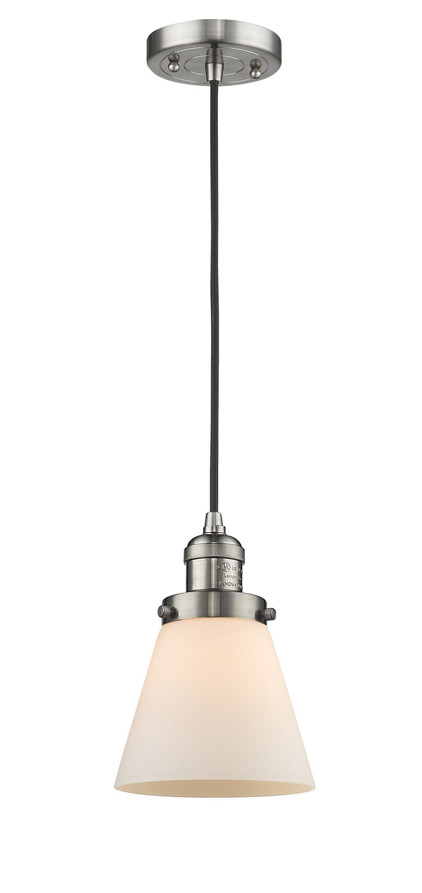 Innovations Lighting Small Cone 1-100 watt 6 inch Brushed Satin Nickel Mini Pendant  Matte White Cased glass 201CSNG61