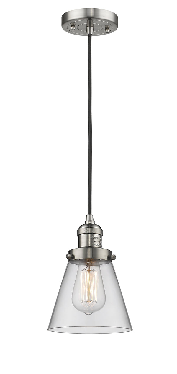 Innovations Lighting Small Cone 1-100 watt 6 inch Brushed Satin Nickel Mini Pendant  Clear glass 201CSNG62