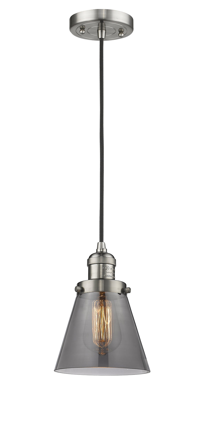 Innovations Lighting Small Cone 1-100 watt 6 inch Brushed Satin Nickel Mini Pendant  Smoked glass 201CSNG63