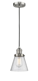 Innovations Lighting Small Cone 1-100 watt 6 inch Brushed Satin Nickel Mini Pendant  Seedy glass 201CSNG64