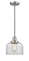 Innovations Lighting Large Bell 1-100 watt 8 inch Brushed Satin Nickel Mini Pendant  Clear glass 201CSNG72