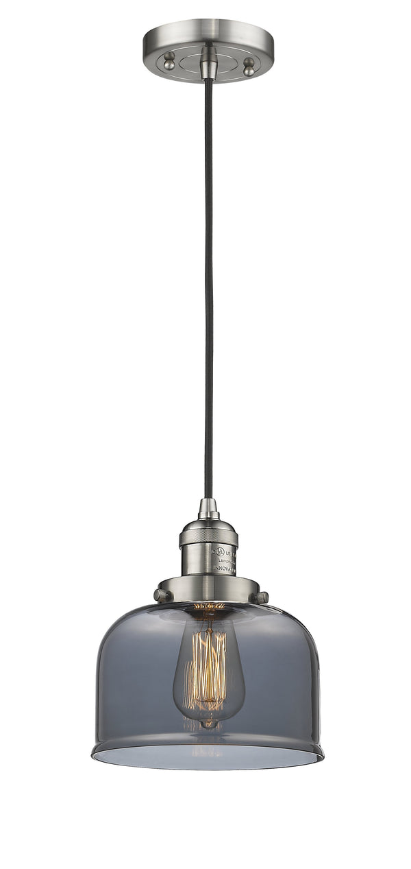 Innovations Lighting Large Bell 1-100 watt 8 inch Brushed Satin Nickel Mini Pendant  Smoked glass 201CSNG73