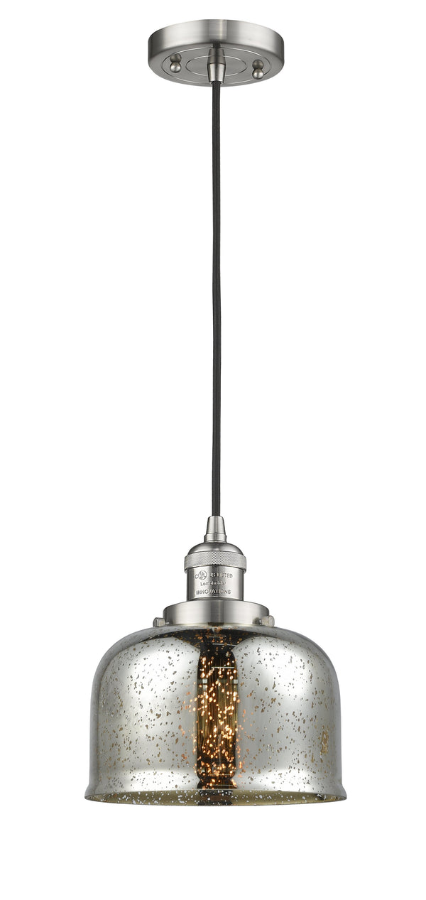 Innovations Lighting Large Bell 1-100 watt 8 inch Brushed Satin Nickel Mini Pendant  Silver Plated Mercury glass 201CSNG78