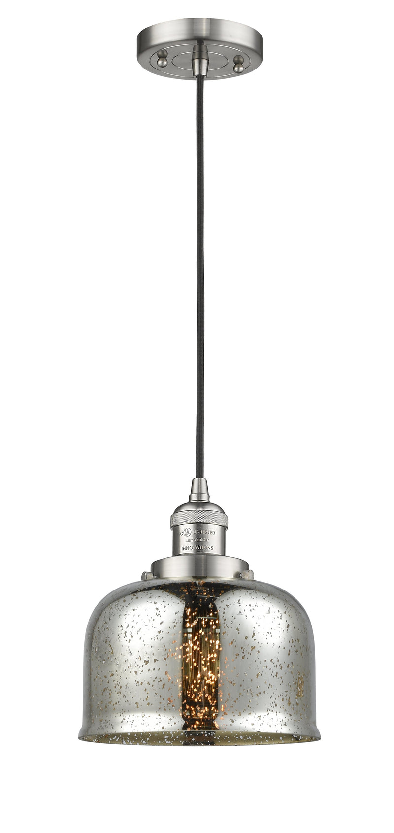 Innovations Lighting Large Bell 1-100 watt 8 inch Brushed Satin Nickel Mini Pendant  Silver Plated Mercury glass 201CSNG78