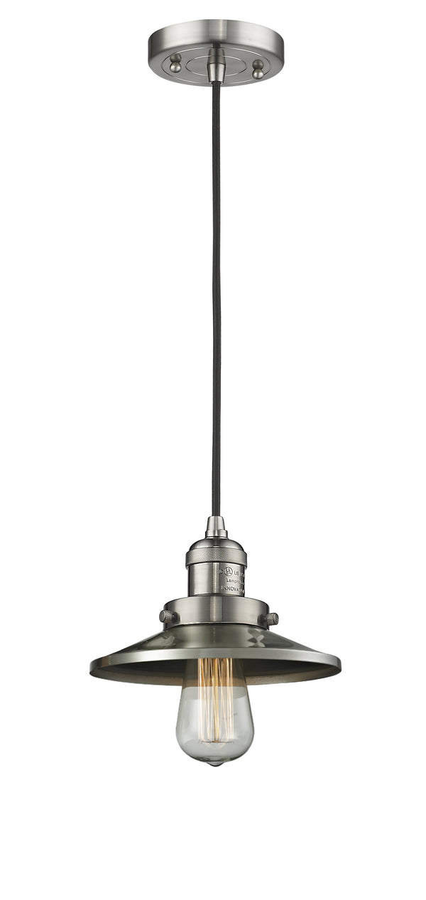 Innovations Lighting Railroad 1-100 watt 8 inch Brushed Satin Nickel Mini Pendant  Brushed Satin Nickel Railroad shades  201CSNM2