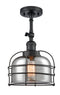 Innovations Lighting Large Bell Cage 1 Light Semi-Flush Mount Part Of The Franklin Restoration Collection 201F-BK-G73-CE-LED