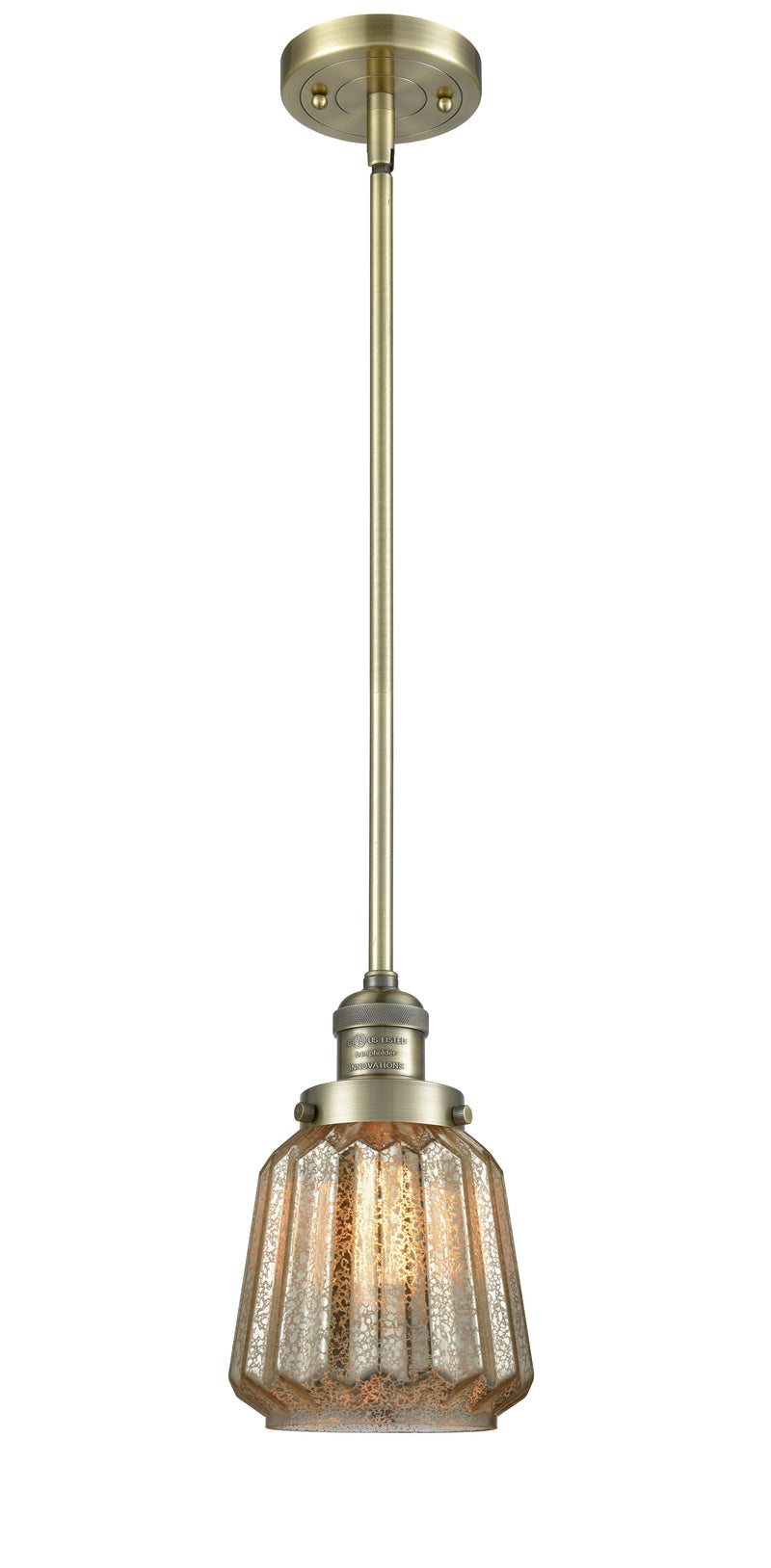 Innovations Lighting Chatham 1-100 watt 6 inch Antique Brass Mini Pendant  Mercury Fluted glass   Hang Straight Swivel 201SABG146