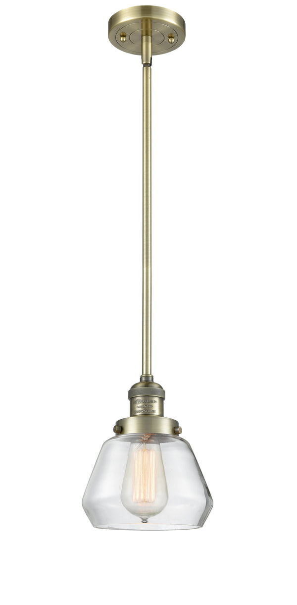 Innovations Lighting Fulton 1-100 watt 7 inch Antique Brass Mini Pendant  Clear glass   Hang Straight Swivel 201SABG172