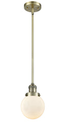 Innovations Lighting Beacon 1-100 watt 6 inch Antique Brass Mini Pendant  Matte White Cased glass   Hang Straight Swivel 201SABG2016