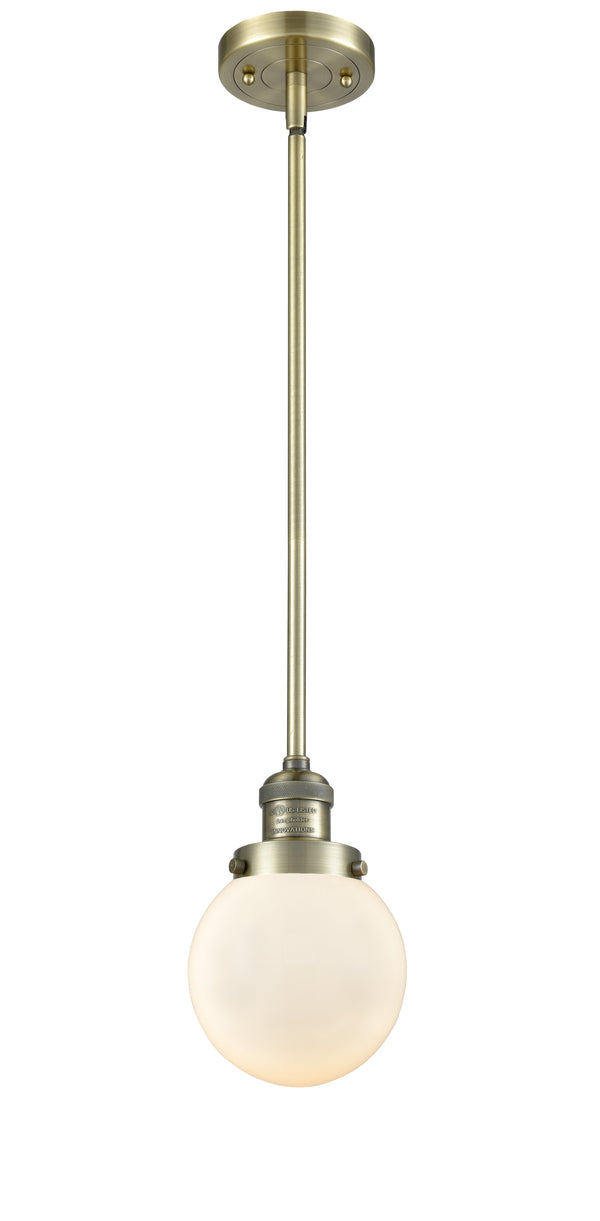 Innovations Lighting Beacon 1-100 watt 6 inch Antique Brass Mini Pendant  Matte White Cased glass   Hang Straight Swivel 201SABG2016