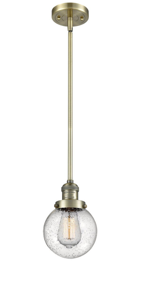 Innovations Lighting Beacon 1-100 watt 6 inch Antique Brass Mini Pendant  Seedy glass   Hang Straight Swivel 201SABG2046