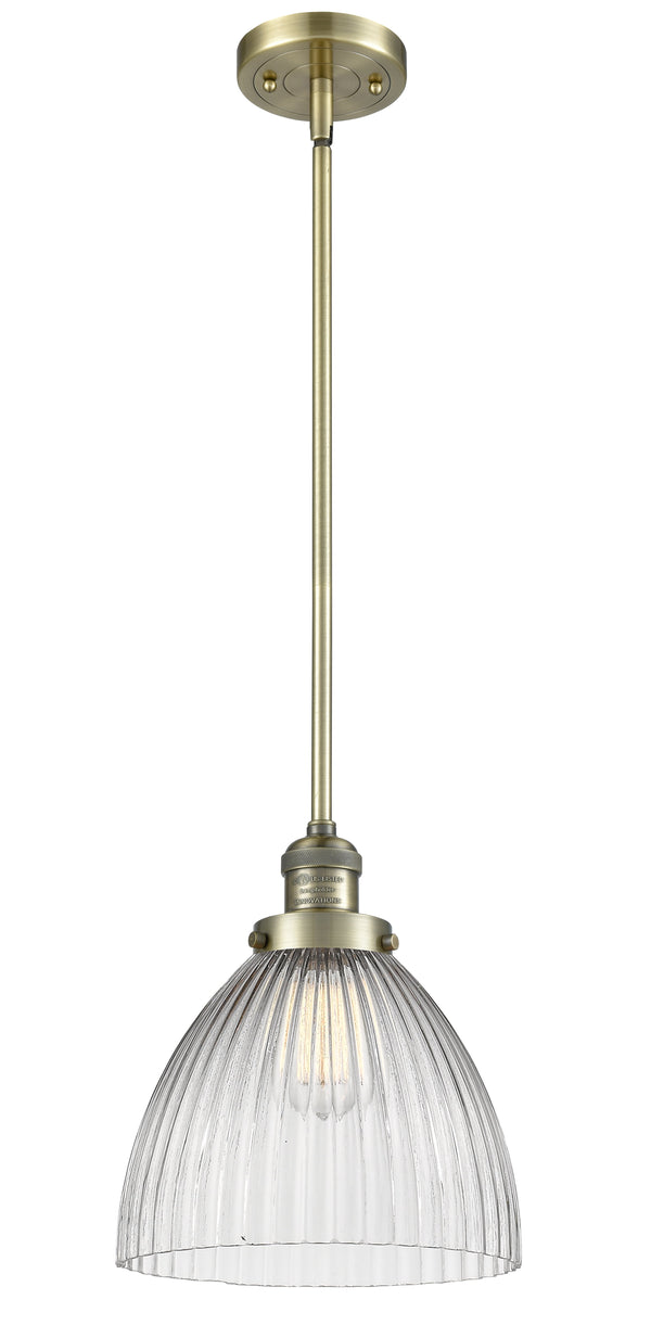 Innovations Lighting Seneca Falls 1-100 watt 10 inch Antique Brass Pendant  Halophane glass   Hang Straight Swivel 201SABG222