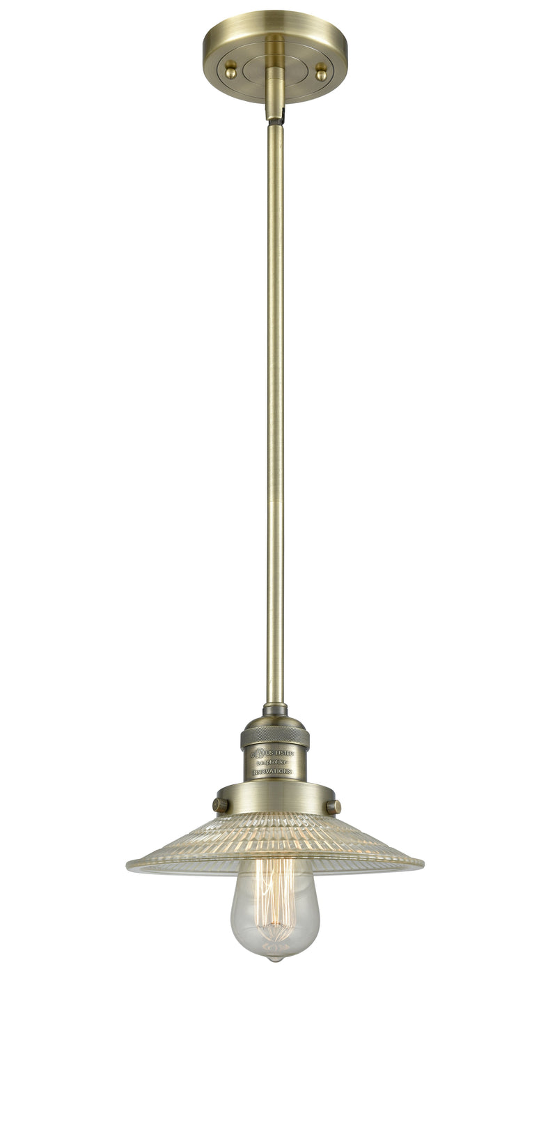 Innovations Lighting Halophane 1-100 watt 10 inch Antique Brass Mini Pendant  Halophane glass   Hang Straight Swivel 201SABG2