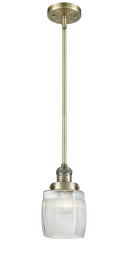 Innovations Lighting Colton 1-100 watt 8 inch Antique Brass Mini Pendant  Thick Clear Halophane glass   Hang Straight Swivel 201SABG302