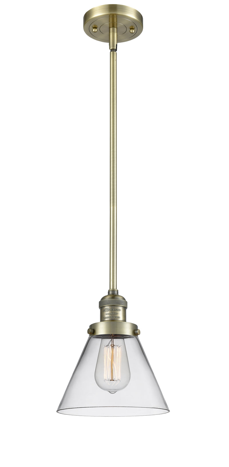 Innovations Lighting Large Cone 1-100 watt 8 inch Antique Brass Mini Pendant  Clear glass   Hang Straight Swivel 201SABG42