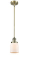 Innovations Lighting Small Bell 1-100 watt 5 inch Antique Brass Mini Pendant Matte White Cased glass  Hang Straight Swivel 201SABG51