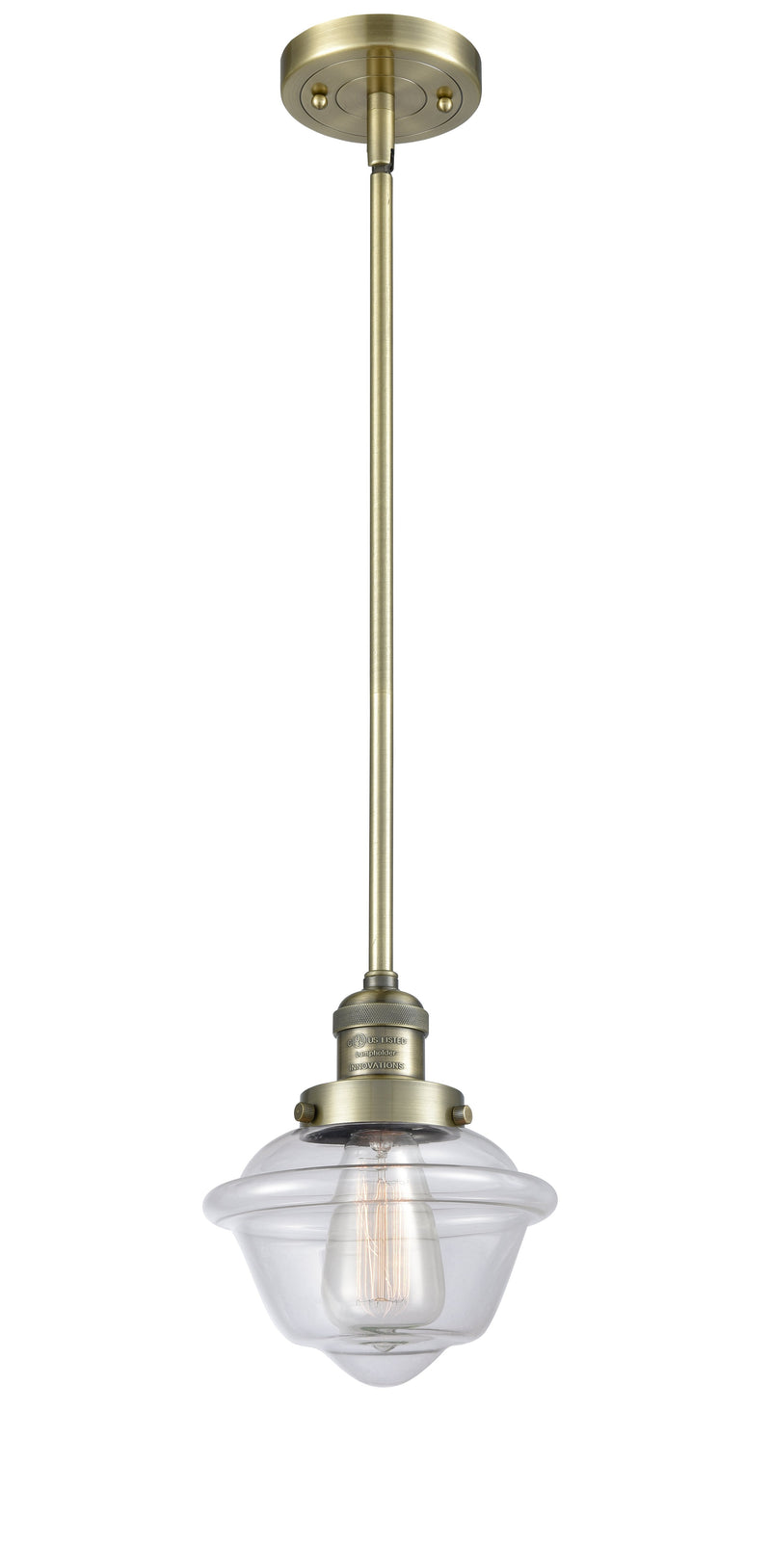 Innovations Lighting Small Oxford 1-100 watt 8 inch Antique Brass Mini Pendant  Clear glass   Hang Straight Swivel 201SABG532