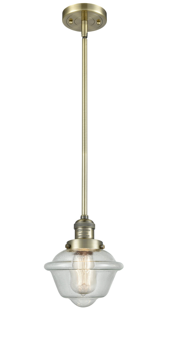 Innovations Lighting Small Oxford 1-100 watt 8 inch Antique Brass Mini Pendant  Seedy glass   Hang Straight Swivel 201SABG534