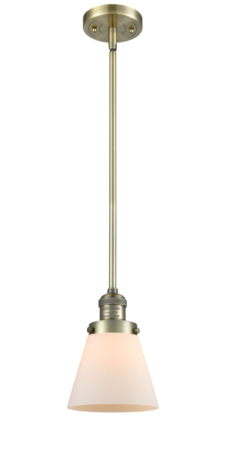 Innovations Lighting Small Cone 1-100 watt 6 inch Antique Brass Mini Pendant Matte White Cased glass  Hang Straight Swivel 201SABG61