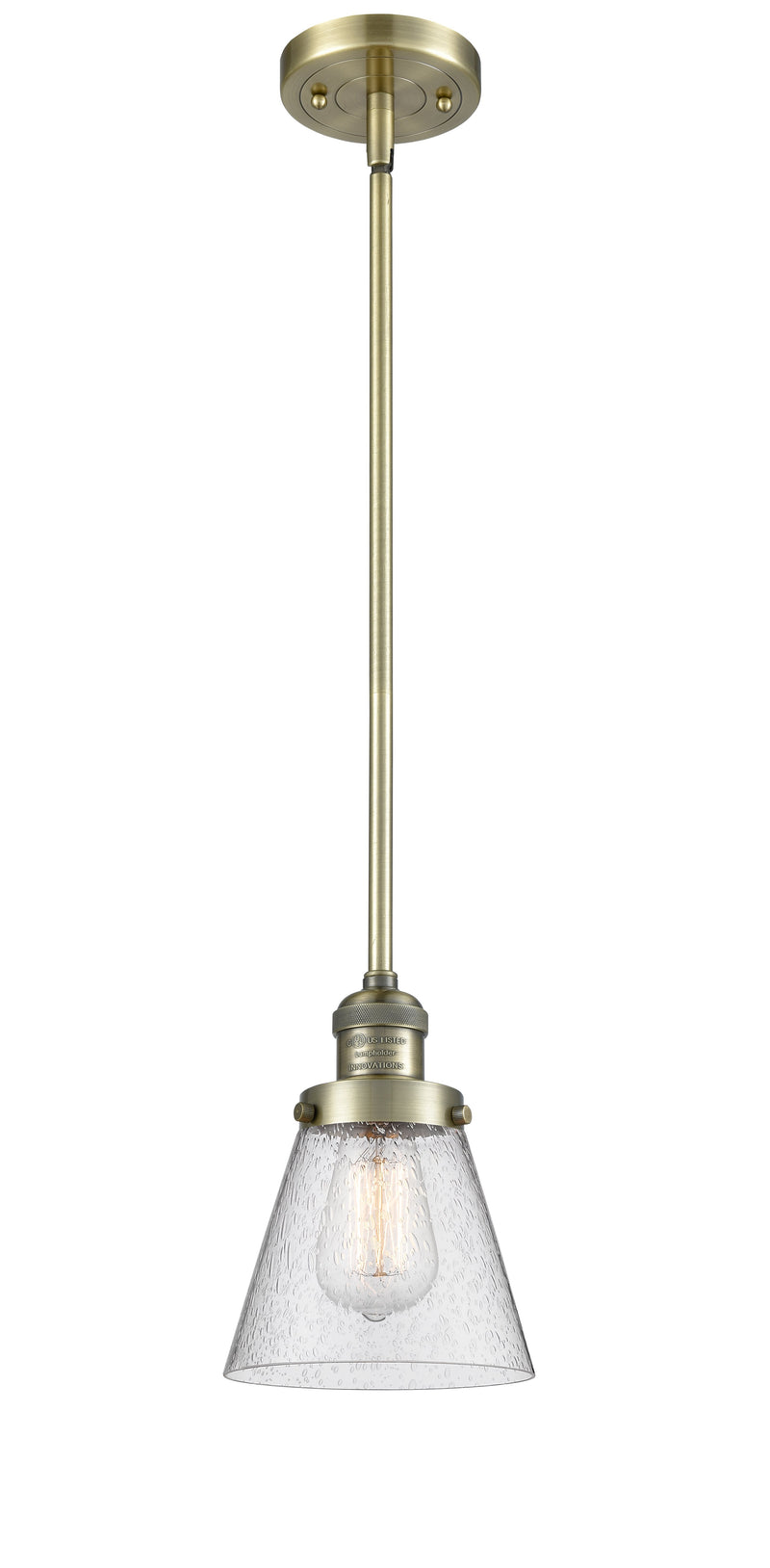 Innovations Lighting Small Cone 1-100 watt 6 inch Antique Brass Mini Pendant  Seedy glass   Hang Straight Swivel 201SABG64