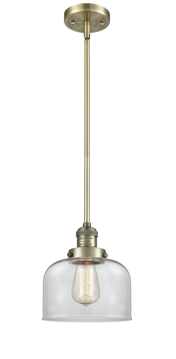 Innovations Lighting Large Bell 1-100 watt 8 inch Antique Brass Mini Pendant  Clear glass   Hang Straight Swivel 201SABG72