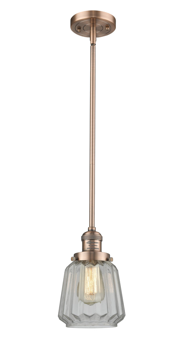 Innovations Lighting Chatham 1-100 watt 6 inch Antique Copper Mini Pendant  Clear Fluted glass   Hang Straight Swivel 201SACG142