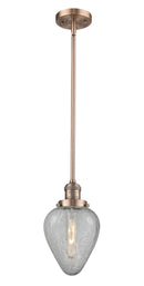 Innovations Lighting Geneseo 1-100 watt 6.5 inch Antique Copper Mini Pendant  Clear Crackle glass   Hang Straight Swivel 201SACG165