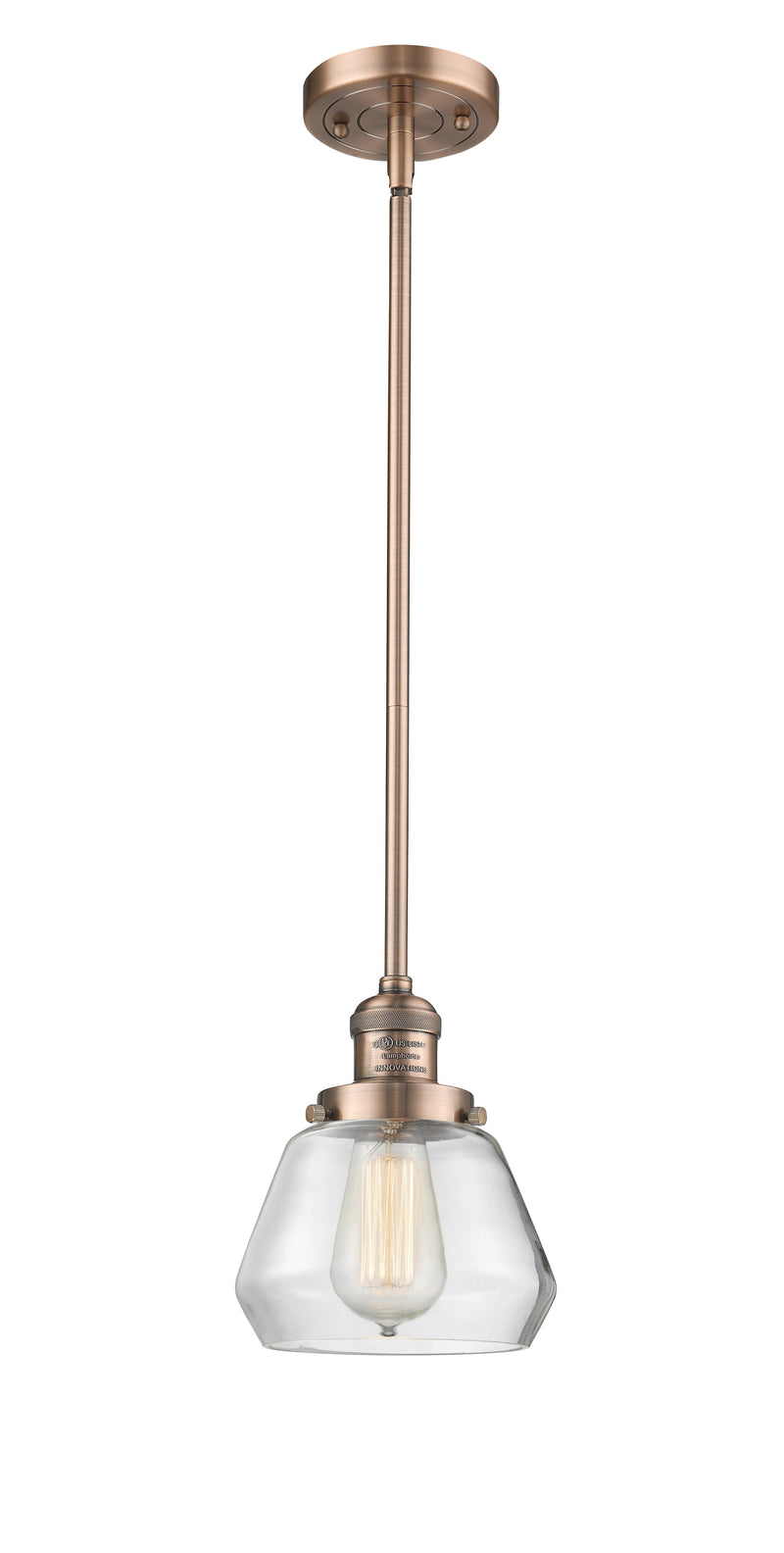 Innovations Lighting Fulton 1-100 watt 7 inch Antique Copper Mini Pendant  Clear glass   Hang Straight Swivel 201SACG172