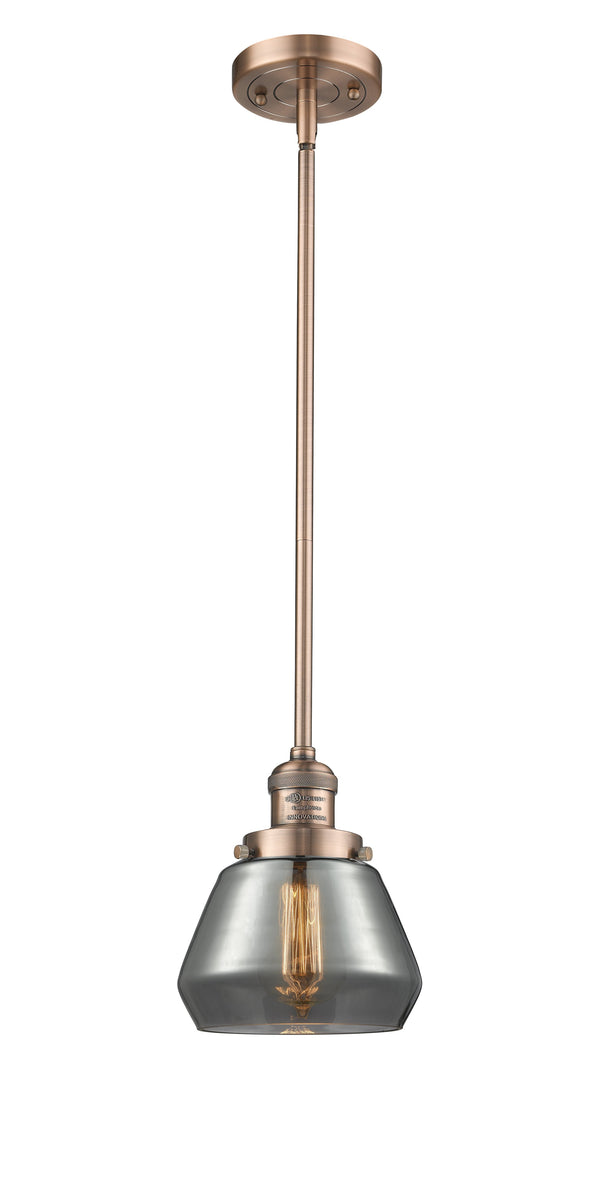 Innovations Lighting Fulton 1-100 watt 7 inch Antique Copper Mini Pendant  Smoked glass   Hang Straight Swivel 201SACG173