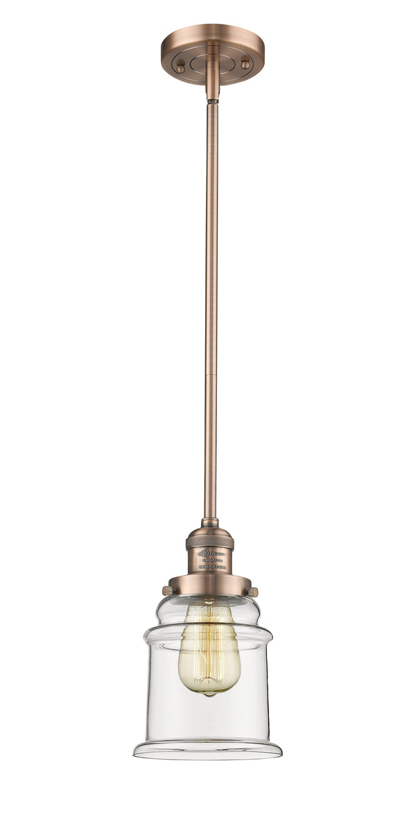 Innovations Lighting Canton 1-100 watt 6.5 inch Antique Copper Mini Pendant  Clear glass   Hang Straight Swivel 201SACG182