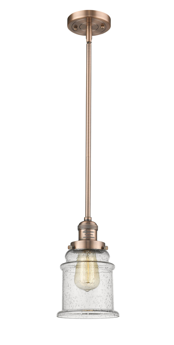 Innovations Lighting Canton 1-100 watt 6.5 inch Antique Copper Mini Pendant  Seedy glass   Hang Straight Swivel 201SACG184