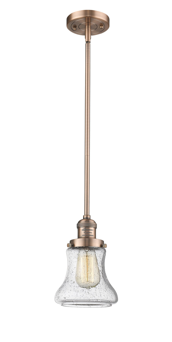 Innovations Lighting Bellmont 1-100 watt 6.5 inch Antique Copper Mini Pendant  Seedy glass   Hang Straight Swivel 201SACG194