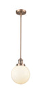 Innovations Lighting Beacon 1-100 watt 8 inch Antique Copper Mini Pendant Matte White Cased glass  Hang Straight Swivel 201SACG2018