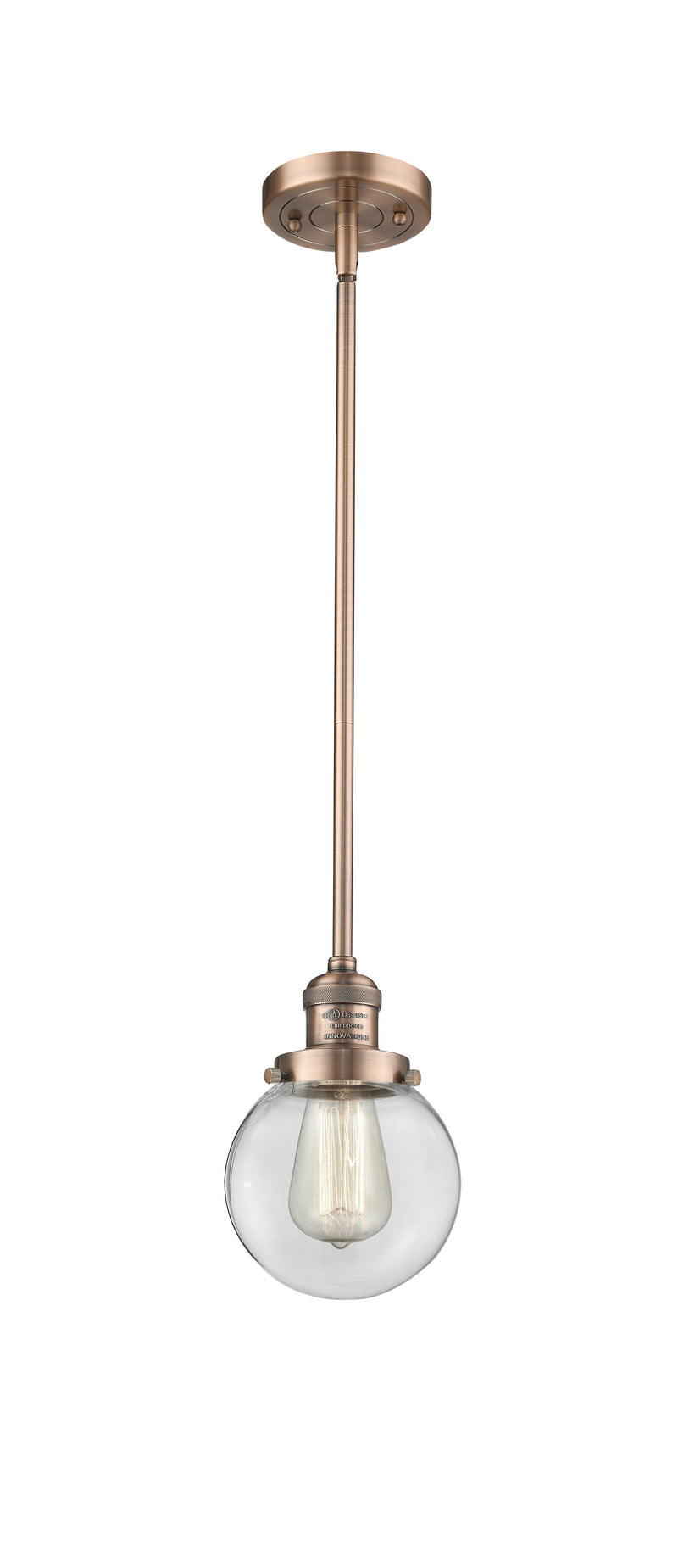 Innovations Lighting Beacon 1-100 watt 6 inch Antique Copper Mini Pendant  Clear glass   Hang Straight Swivel 201SACG2026