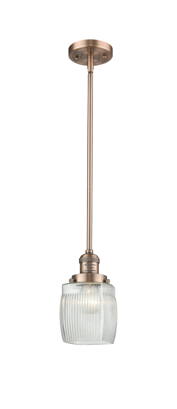 Innovations Lighting Colton 1-100 watt 8 inch Antique Copper Mini Pendant Thick Clear Halophane glass  Hang Straight Swivel 201SACG302