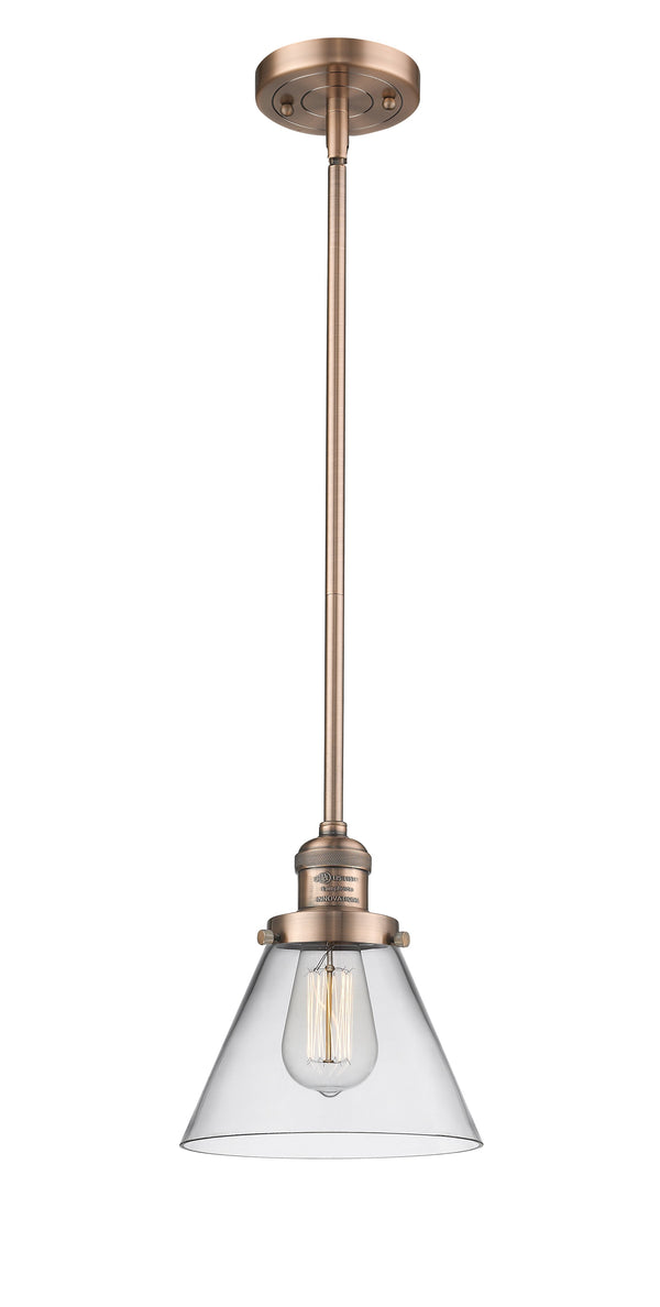 Innovations Lighting Large Cone 1-100 watt 8 inch Antique Copper Mini Pendant  Clear glass   Hang Straight Swivel 201SACG42