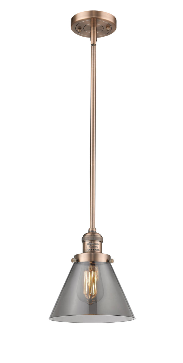 Innovations Lighting Large Cone 1-100 watt 8 inch Antique Copper Mini Pendant  Smoked glass   Hang Straight Swivel 201SACG43