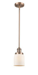 Innovations Lighting Small Bell 1-100 watt 5 inch Antique Copper Mini Pendant Matte White Cased glass  Hang Straight Swivel 201SACG51