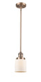 Innovations Lighting Small Bell 1-100 watt 5 inch Antique Copper Mini Pendant Matte White Cased glass  Hang Straight Swivel 201SACG51