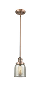 Innovations Lighting Small Bell 1-100 watt 5 inch Antique Copper Mini Pendant Silver Plated Mercury glass  Hang Straight Swivel 201SACG58