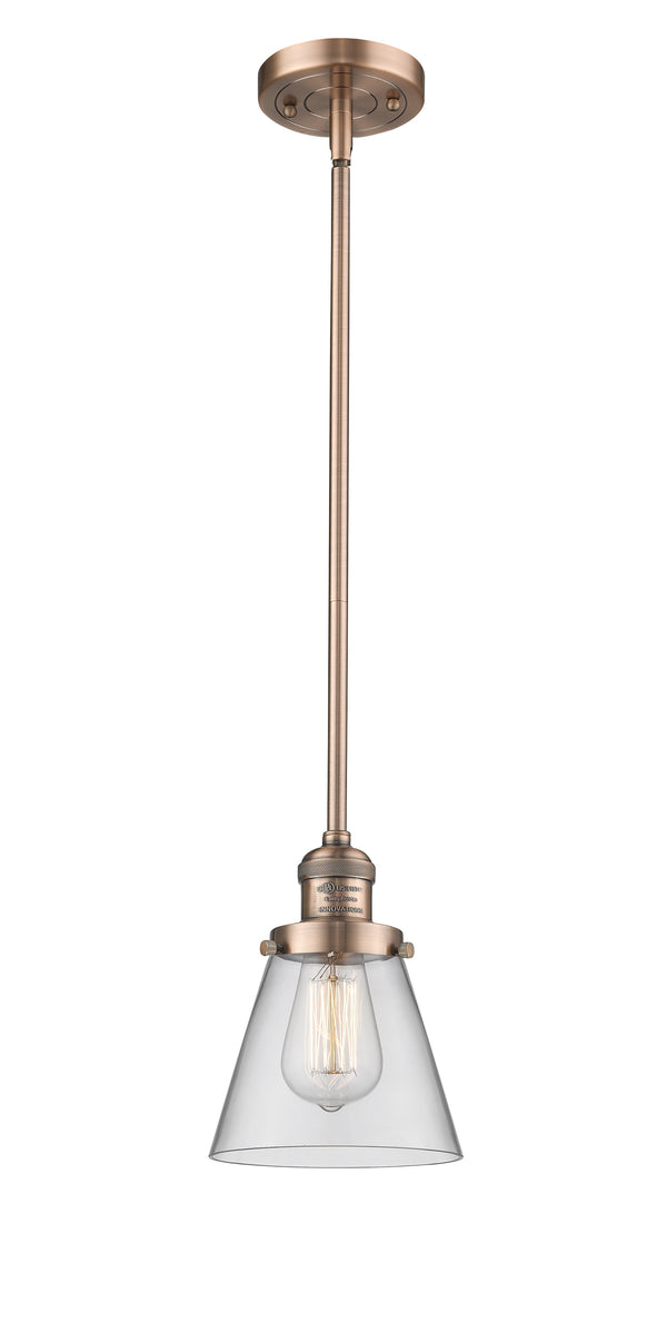 Innovations Lighting Small Cone 1-100 watt 6 inch Antique Copper Mini Pendant  Clear glass   Hang Straight Swivel 201SACG62