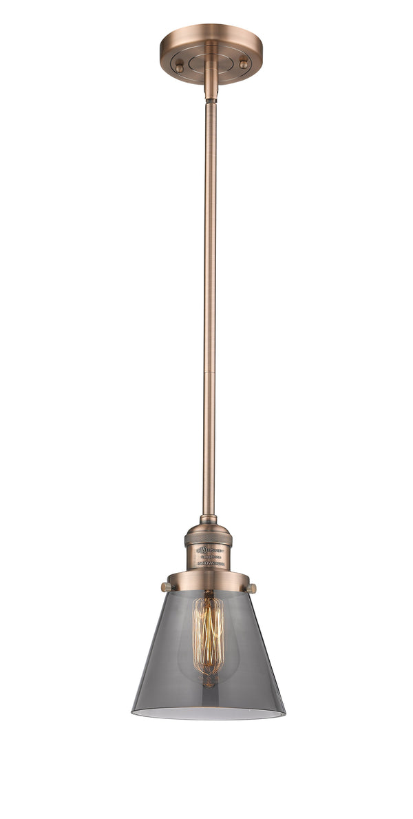 Innovations Lighting Small Cone 1-100 watt 6 inch Antique Copper Mini Pendant  Smoked glass   Hang Straight Swivel 201SACG63