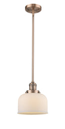 Innovations Lighting Large Bell 1-100 watt 8 inch Antique Copper Mini Pendant Matte White Cased glass Hang Straight Swivel 201SACG71