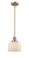 Innovations Lighting Large Bell 1-100 watt 8 inch Antique Copper Mini Pendant Matte White Cased glass Hang Straight Swivel 201SACG71