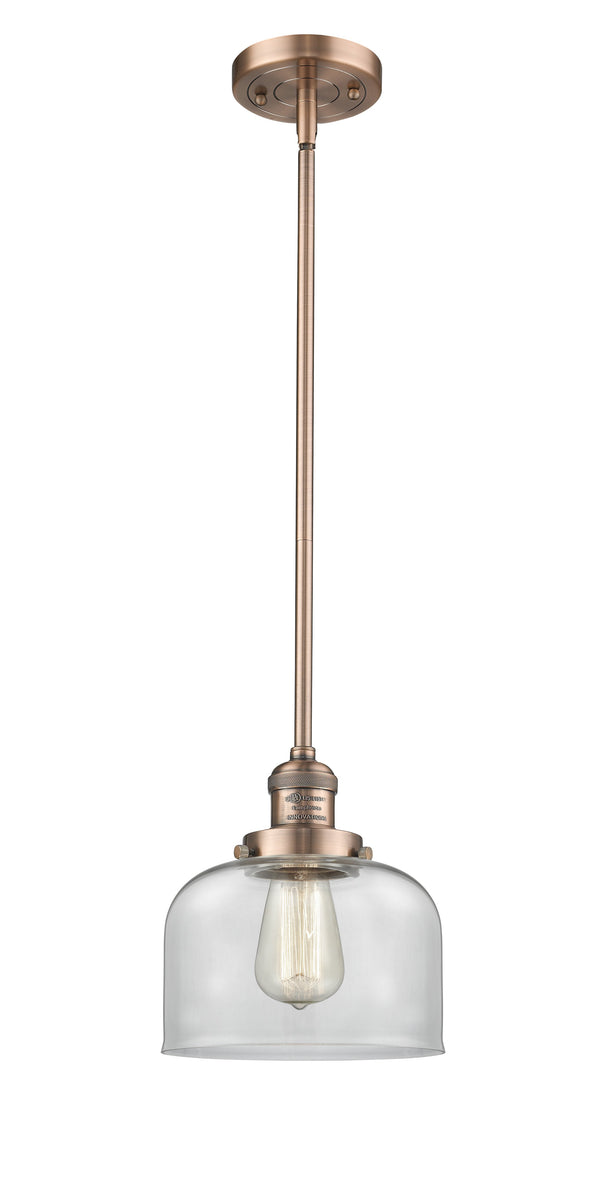 Innovations Lighting Large Bell 1-100 watt 8 inch Antique Copper Mini Pendant  Clear glass   Hang Straight Swivel 201SACG72